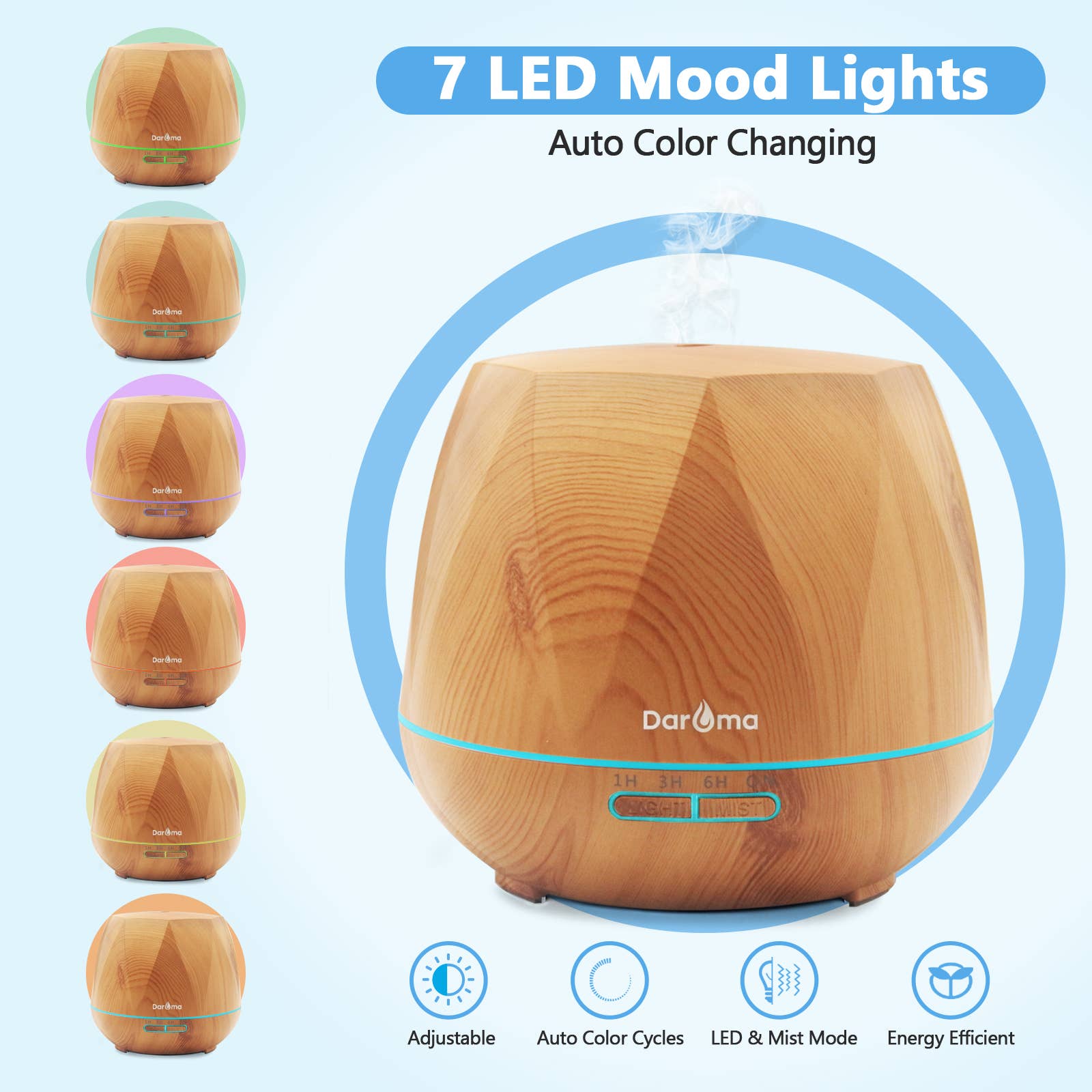 DAROMA - Vendita all'ingrosso Diffusore elettronico - Diffusore di Oli Essenziali 550ML 7 Colori LED Atmosfera con Telecomando5