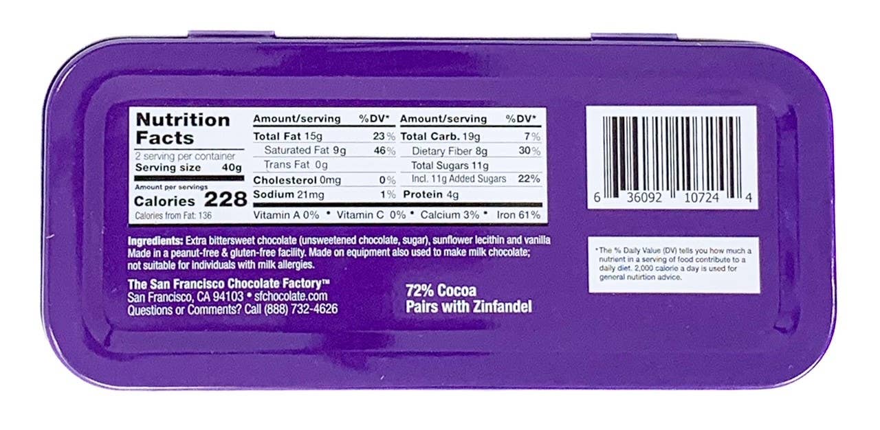 The San Francisco Chocolate Factory – wholesale Chocolate bar – 3oz Tin Wine Lover's Chocolate - Pairs with Zinfandel5