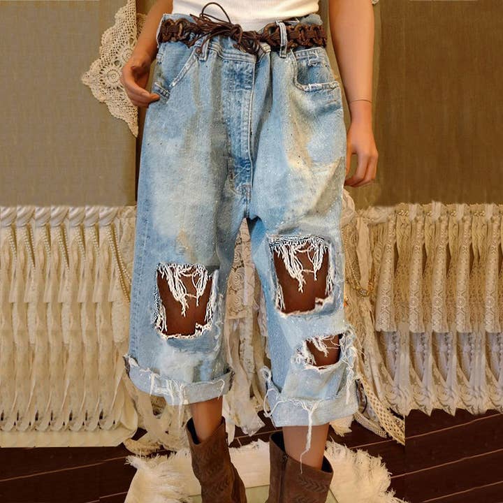 Tourtiwi – wholesale Jeans - Dam – Damers lösa jeans med revor och avklippta byxor