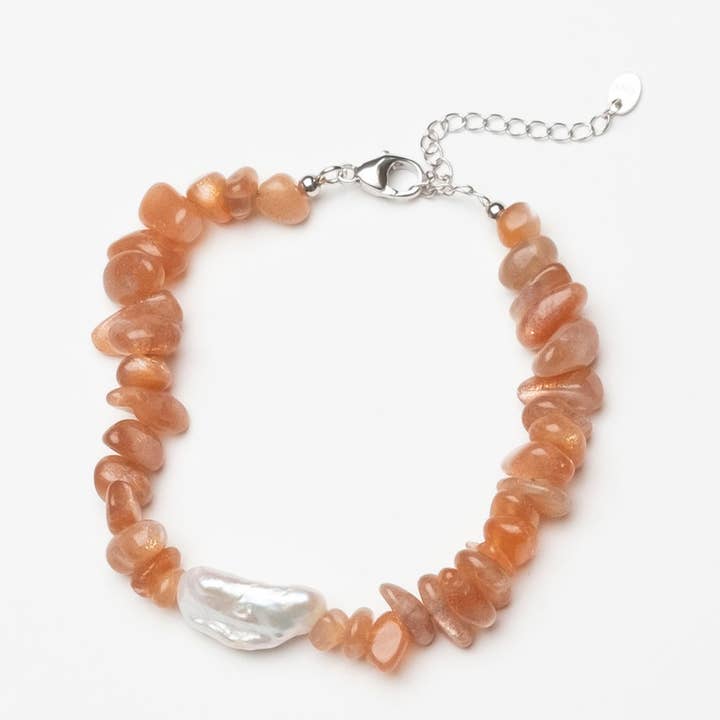 Peach Moonstone Bracelet with Keshi Pearl in Sterling Silver for wholesale by Naturagems