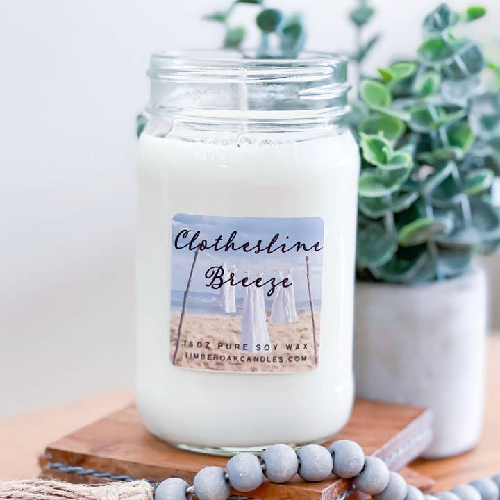 CLOTHESLINE BREEZE | 16oz Mason Jar | 100% Pure Soy Candles for wholesale by Timber Oak Candles