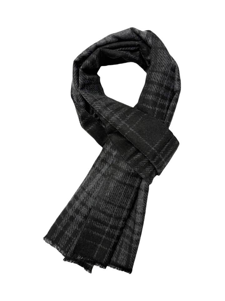 Grid Check Print Reversible Mens/Unisex Frayed Scarf for wholesale by Fashion Scarf World