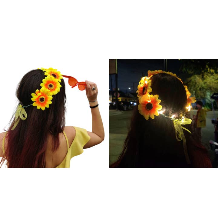 Sunflower Crown LED Light-Up Headband for wholesale by Freebird Revolution