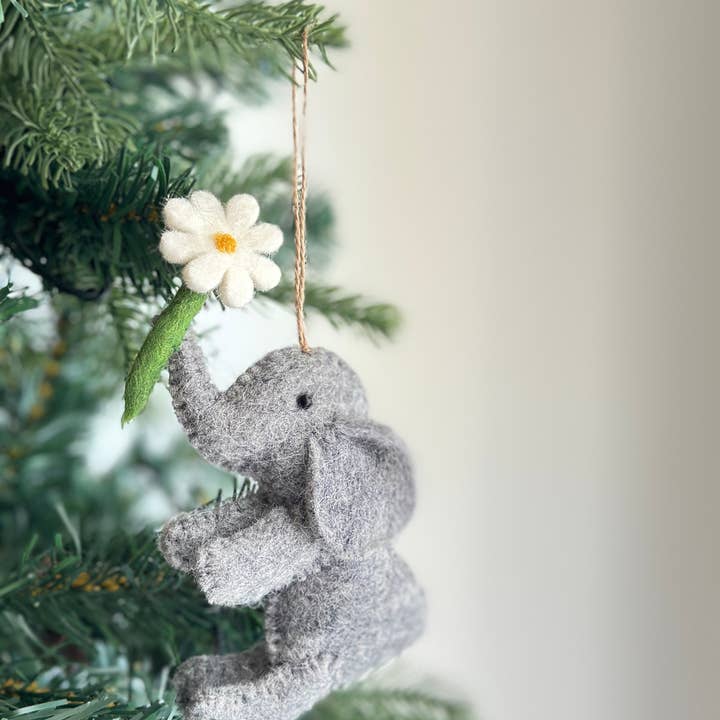 Ganapati - Wholesale Ornament - Felt Elephant with Flower Ornament