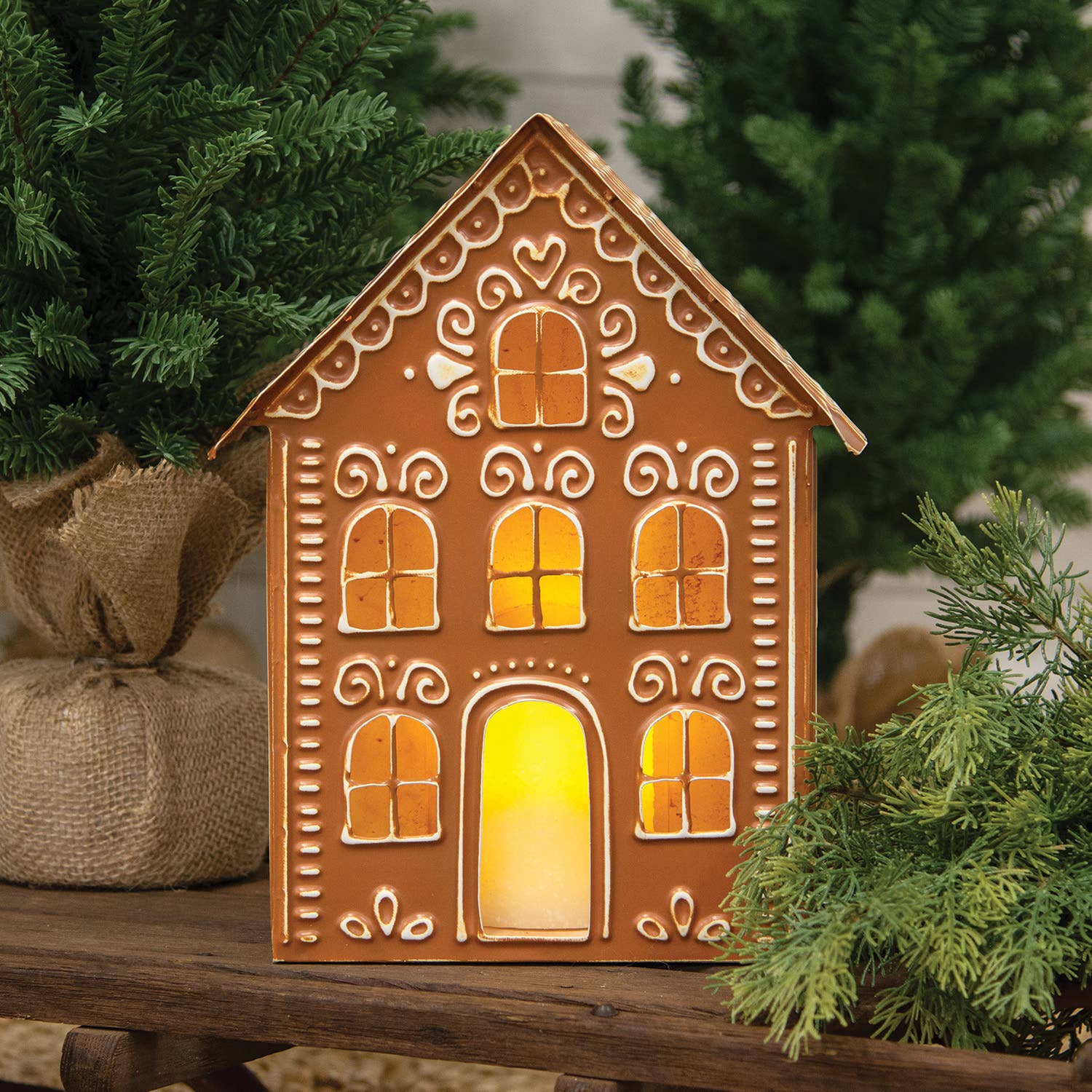 Col House Designs - Wholesale Christmas Decoration - Metal Gingerbread House Luminary - 12"H2