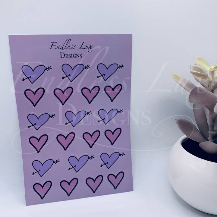 Hearts Sticker Sheet for wholesale by Endless Lux Designs
