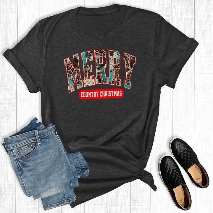 Western Merry Country Christmas Graphic Tee for wholesale by The Way Down South