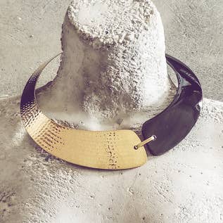 Tahiti mässing Krage Horn halsband trä smycken för wholesale av Bisjoux