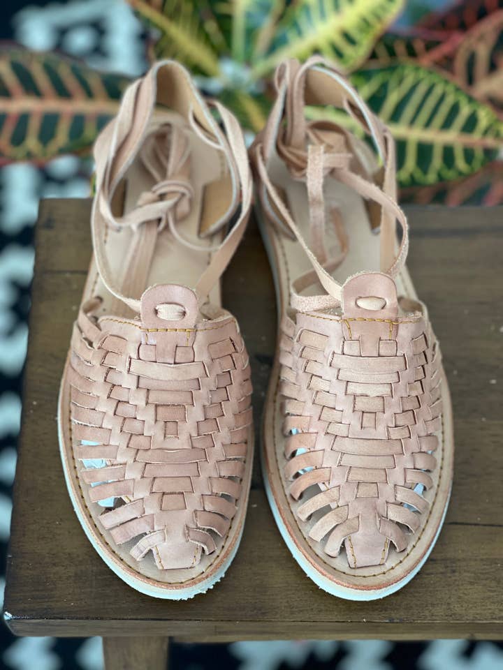 Alondra Lace-Up Huaraches - Tan for wholesale by Agave Girl