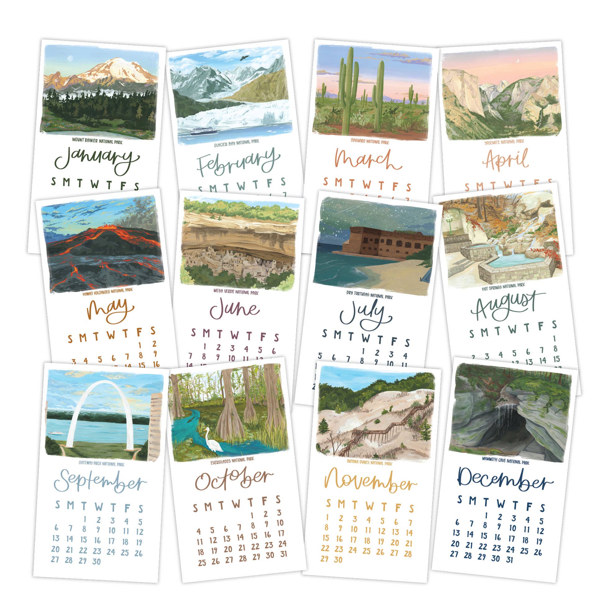 1canoe2 | One Canoe Two Paper Co. - Wholesale Calendar - National Parks 2026 Mini Desk Calendar with Wooden Block2