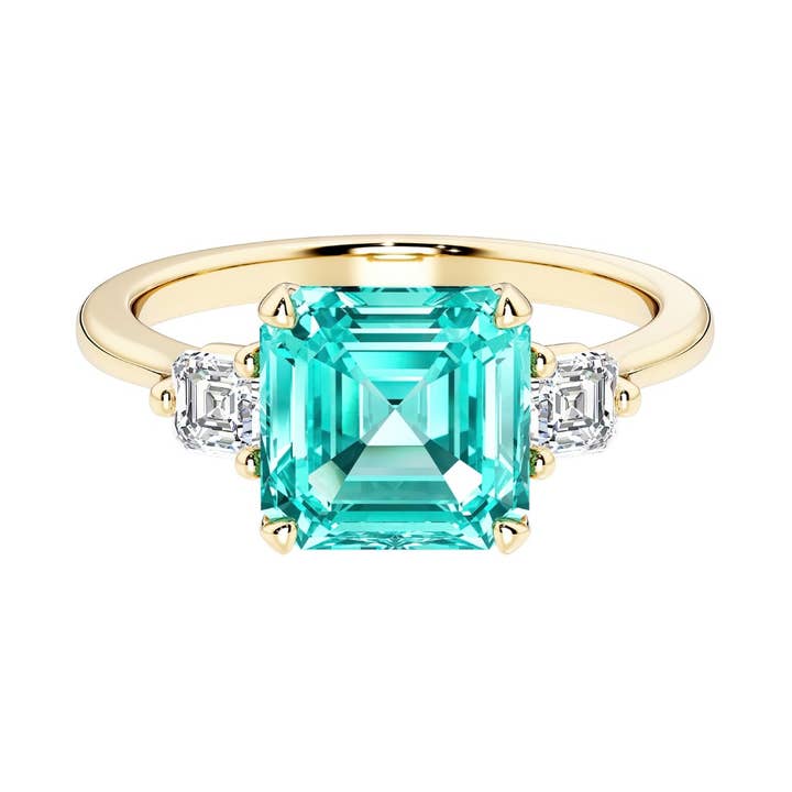 Anel de Ouro 14k com 3,50 Ct de Turmalina Paraíba Asscher e Diamantes por atacado de DV Custom Jewelry USA