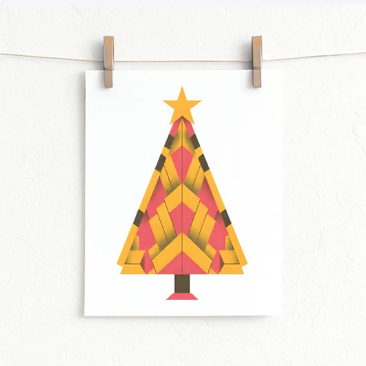 Cryptic Paper Co. - Wholesale Christmas Wall Art - Pink and Yellow Art Deco Christmas Tree Wall Art5