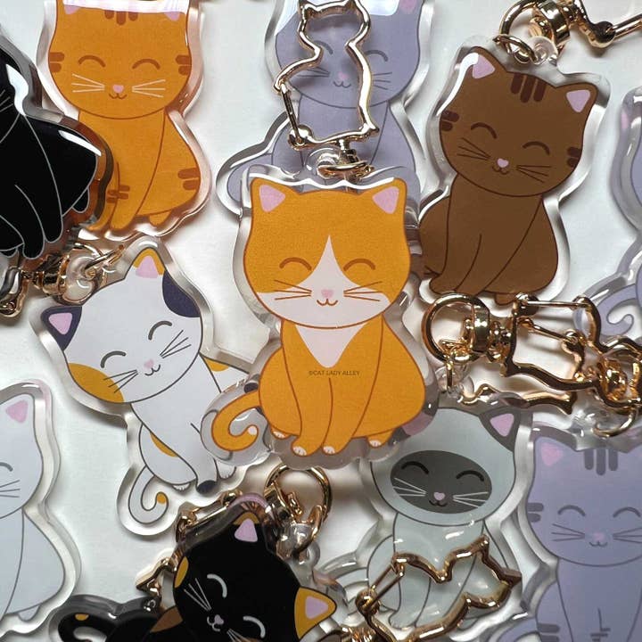 Orange and White Cat Acrylic Keychain Charm for wholesale by Cat Lady Alley