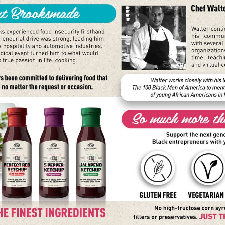 Brooksmade Gourmet Foods, Inc. - Vendita all'ingrosso Ketchup - Ketchup ai 5 peperoni, senza glutine, senza sciroppo di mais ad alto contenuto di fruttosio A