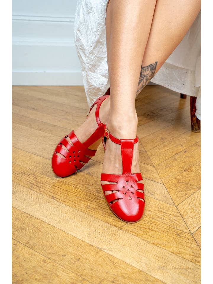 Swivells - Wholesale Sandals - Women's - Holly - Sandales Rouges en Cuir4