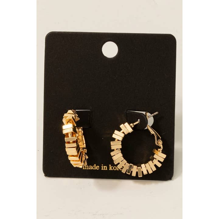 Metallic Square Beaded Latch Hoop Earrings for wholesale by Fame Accessories