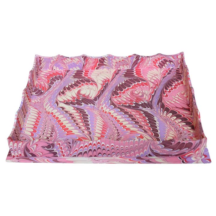 Inner Child - Wholesale Decorative Tray - Nesting Scalloped Hand-Marbled Trays in Florentine Pink1