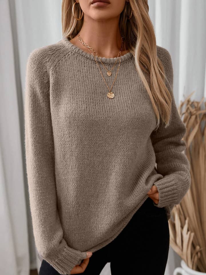 NINEXIS - Wholesale Knit Sweater - Women's - CWOSWL2842_SOLID COLOR LOOSE ROUND NECK KNITTED SWEATER