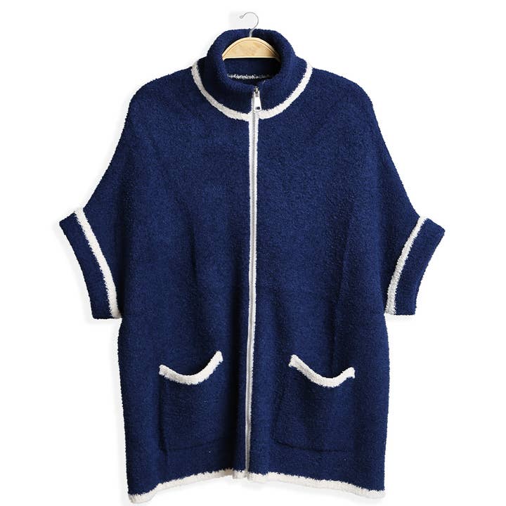 Fashion City - Wholesale Outerwear Poncho - Women's - Solid Zipper Jacket with Outlined Edges38