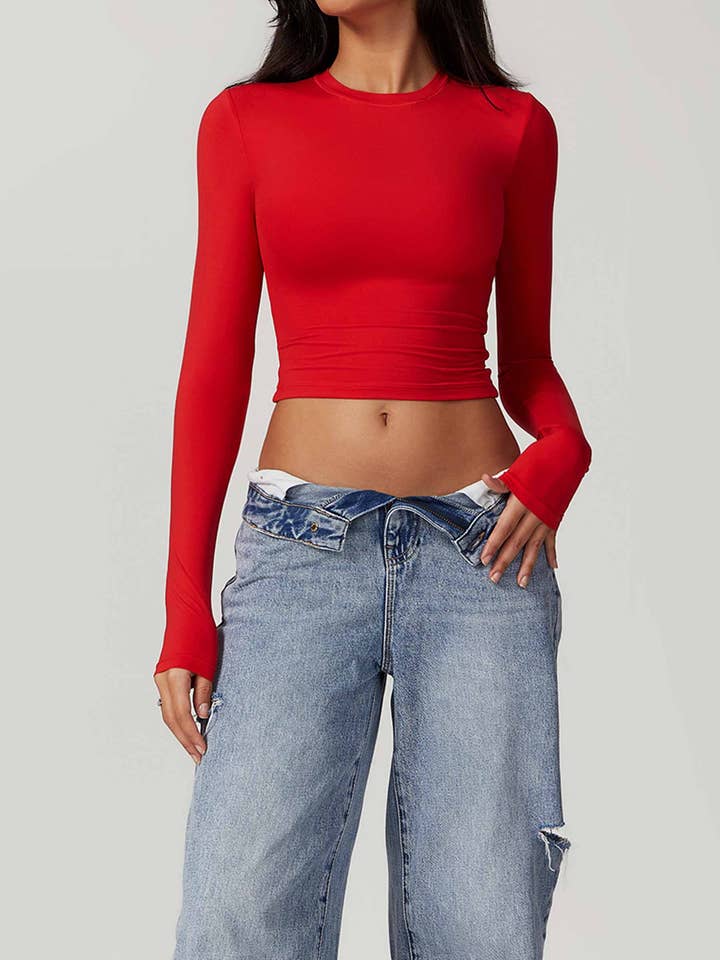 Slim Fit Round Neck Long Sleeved Short Top for wholesale by Wholesalesir