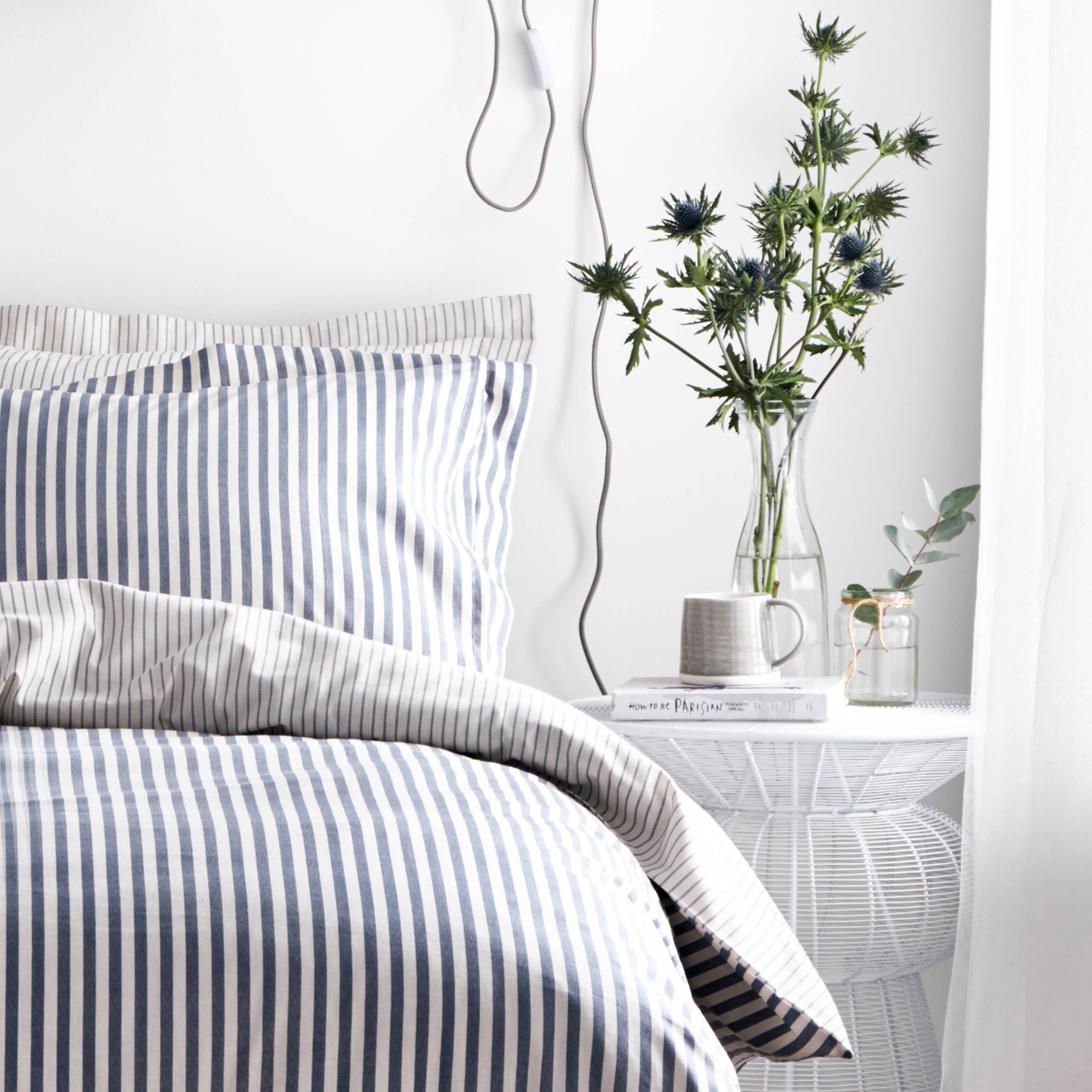Navy Grey Hebden Mélange Stripe 100% Cotton Duvet Cover Set Navy/Grey for wholesale on Faire2