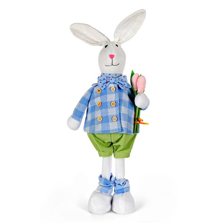 19" Oliver with Tulip Rabbit Fabric Easter Decoration for wholesale by Clever Monsters