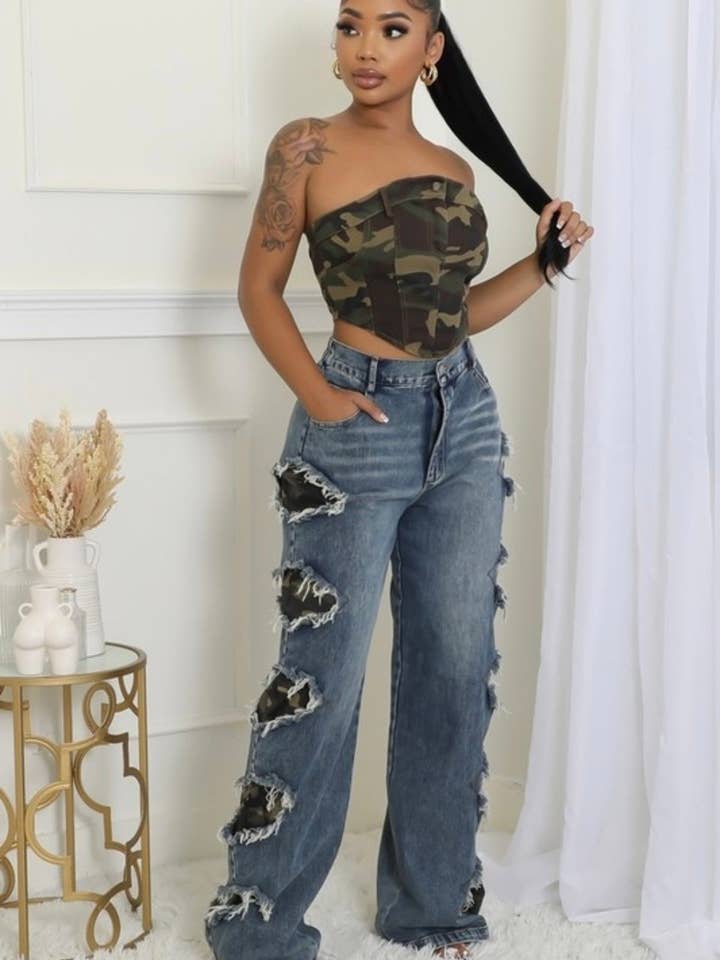 Camo Denim Jeans for wholesale by Badd & Bouige 24/7