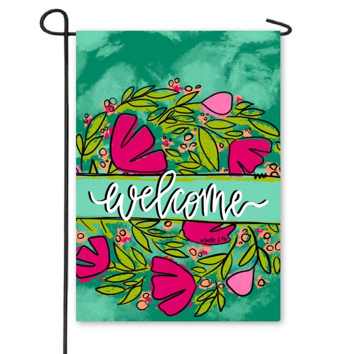 Welcome Pink Floral Garden Flag for wholesale by Baxter & Me