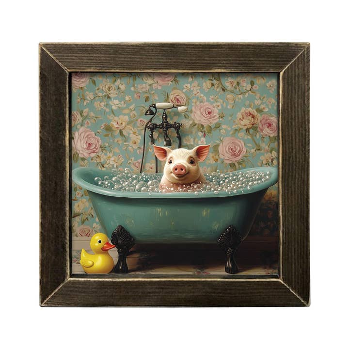 JanMichaels Art & Home - Wholesale Wall Sign - HMK305L Victorian Pig in Tub