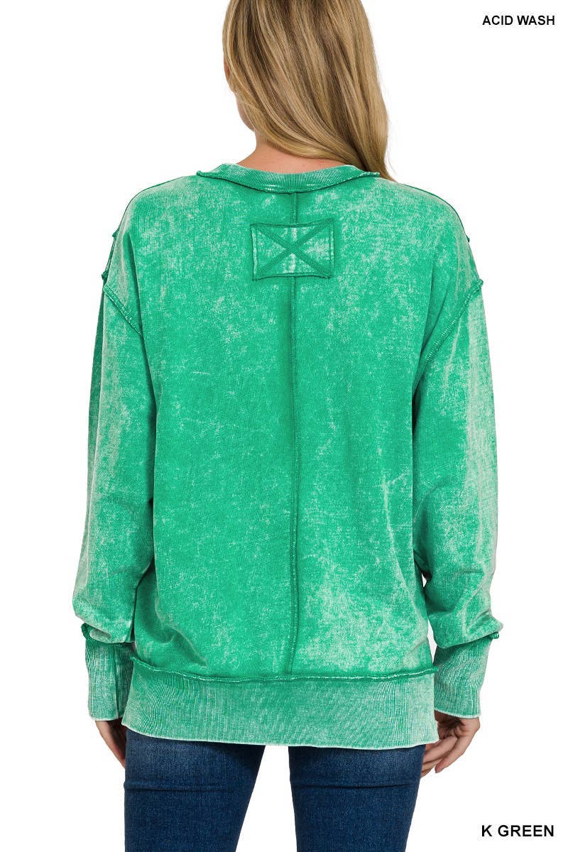 B VIOLET Acid Wash Sweatshirt - Exposed-seam With Trim Detail for wholesale on Faire1