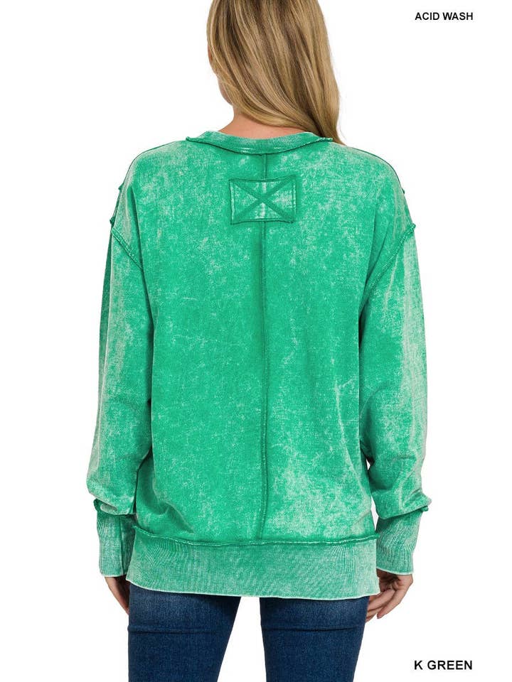 B VIOLET Acid Wash Sweatshirt - Exposed-seam With Trim Detail for wholesale on Faire1