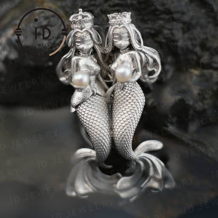 Ciondolo Pesci Artigianale - Argento Sterling 925 con Perle - Guardiano dei Pesci - Doppia Bellezza Regalo per Lei per la vendita all'ingrosso da parte di idjewelry