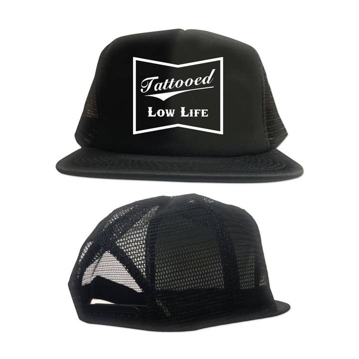 Black White Tattooed Low Life Trucker Hat for wholesale on Faire1