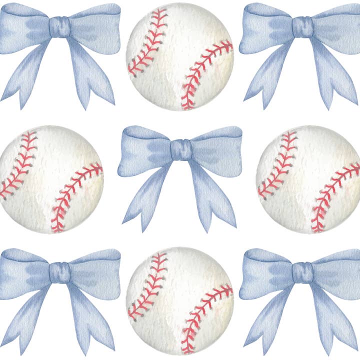 Blue Bow Baseball Coquette DTF Transfer for wholesale by M2B Designs