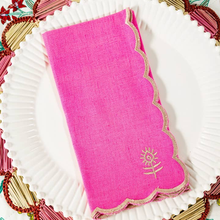 Furbish Studio - Wholesale Dinner & Cloth Napkin - Icon Linen Napkins S/4 - Hot Pink + Khaki1