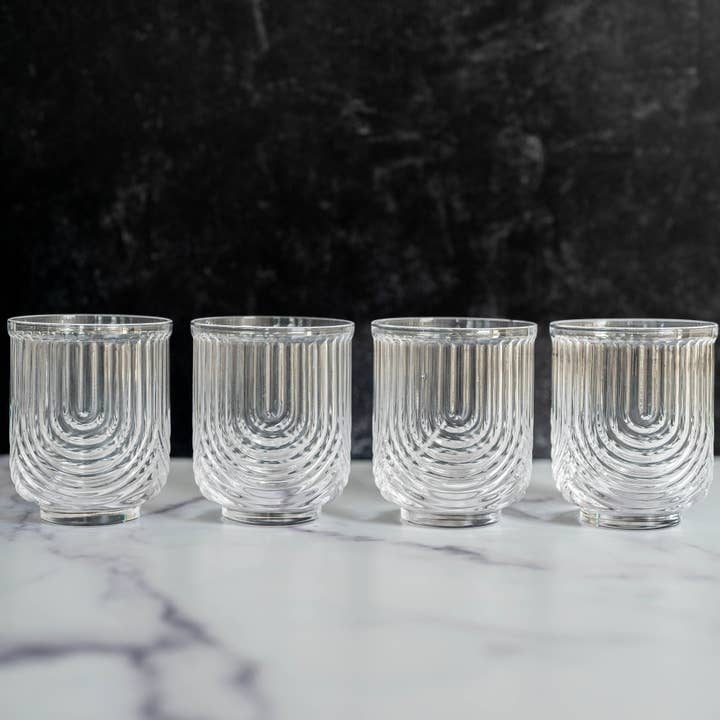 Greenline Goods - Wholesale Cocktail/Liquor Glass - Art Deco Cocktail Glasses - Lowball Ribbed Wave Glasses (Set