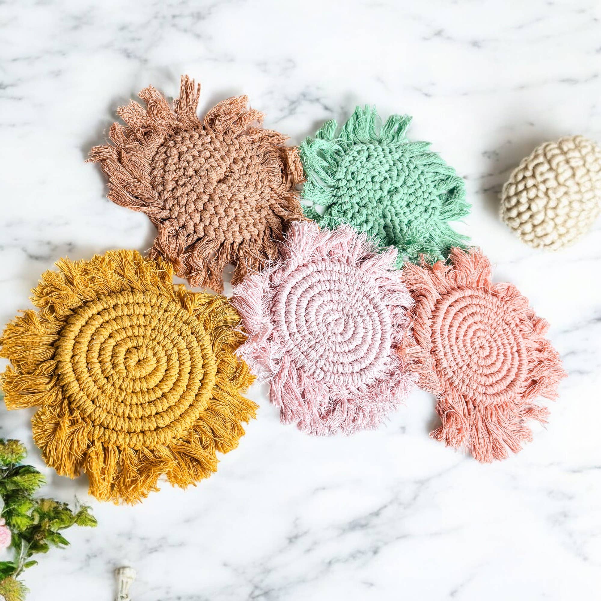 Gia Roma – Objeto de mesa decorativo por atacado – Porta-copos de algodão com tassel em tons pastéis, decoração de mesa para primavera e Páscoa18