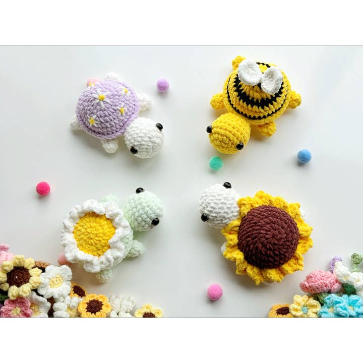 Bumble Bee Turtle Crochet, Daisy/Sunflower Turtle Crochet for wholesale by TOMOPOD LLC