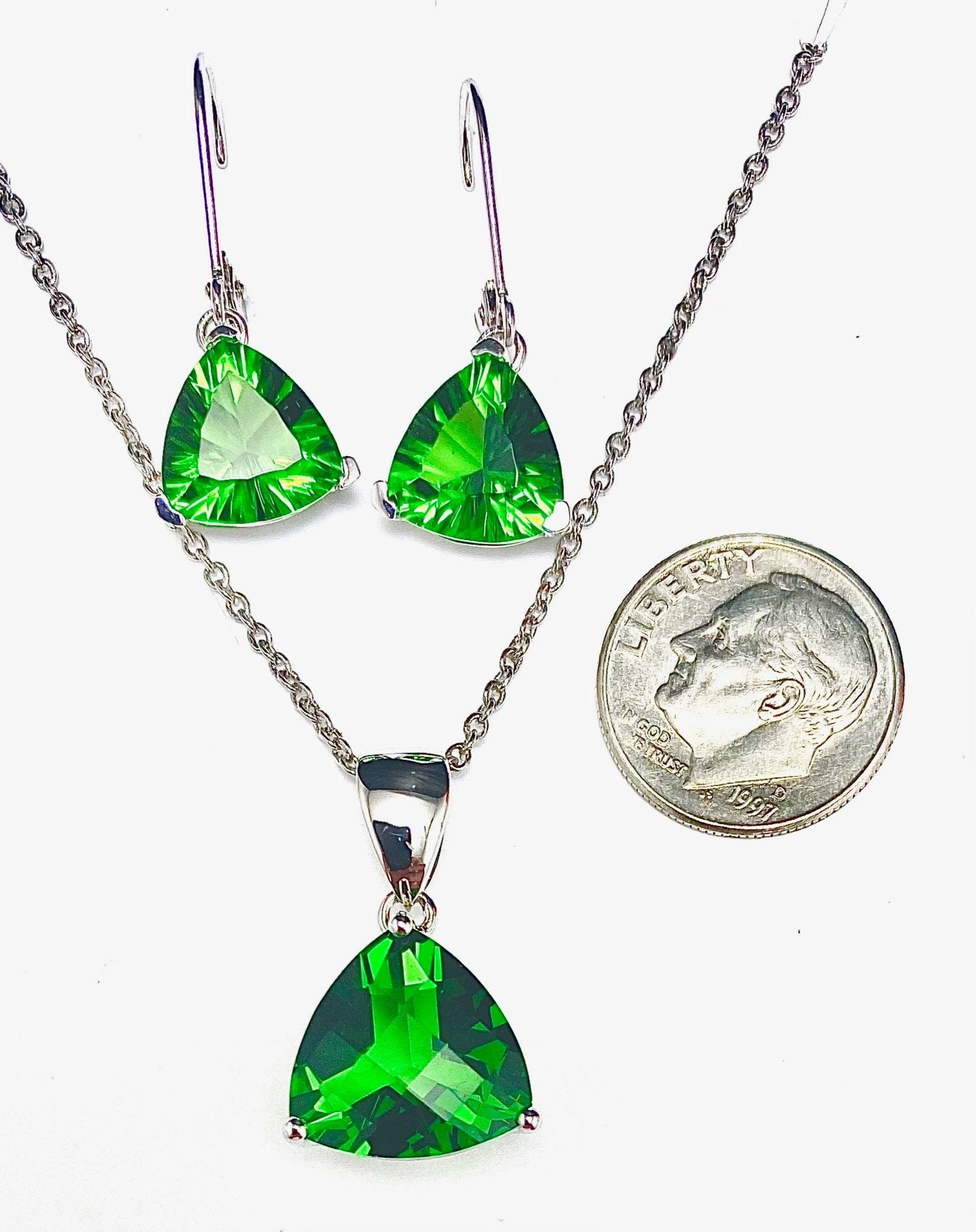 Twan Kee Jewelry - Wholesale Jewelry Set - E71010L & P71313 Helenite Sterling Silver Earrings & Pendant1