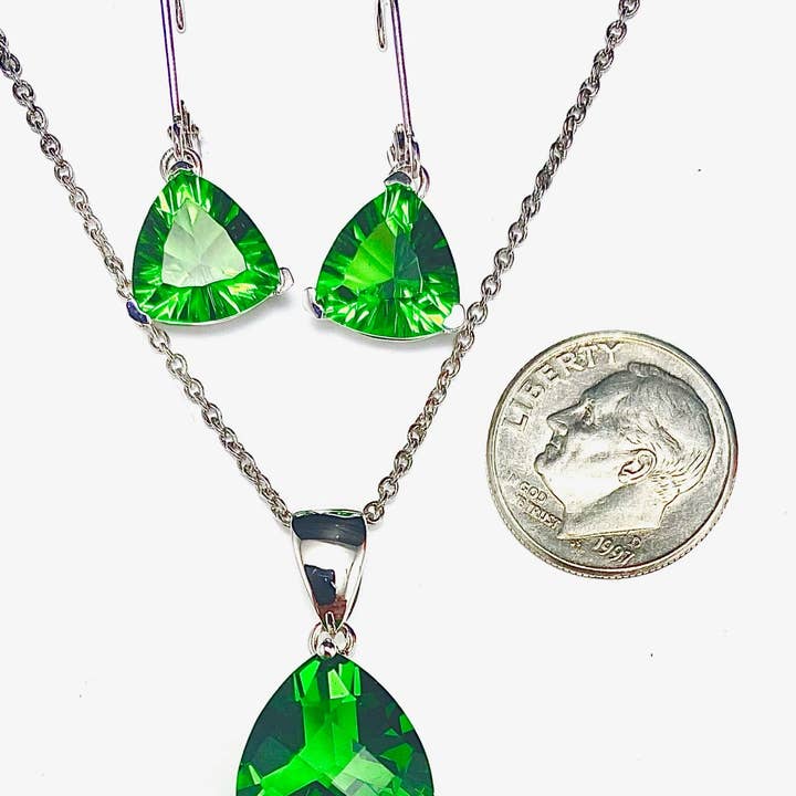 Twan Kee Jewelry - Wholesale Jewelry Set - E71010L & P71313 Helenite Sterling Silver Earrings & Pendant1