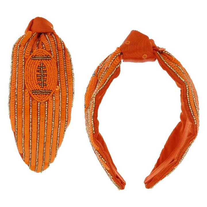 Orange & Gold Stripes with Football on Orange Headband for wholesale by Jane Marie