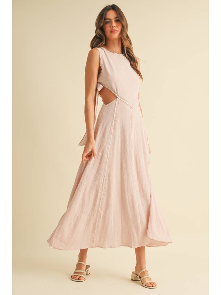 Klesis - Wholesale Dress - Women's - ID9098 SIDE TIED DETAIL MIDI DRESS WITH LACE TRIM