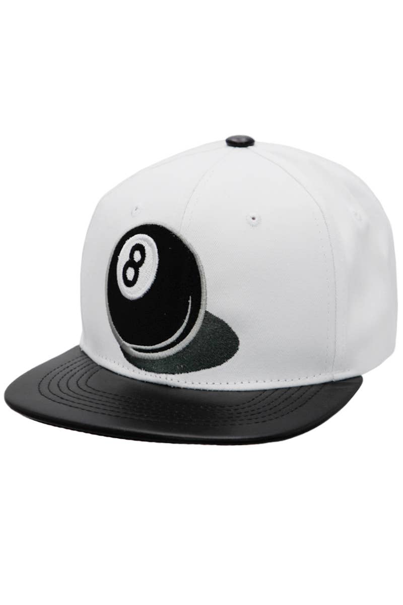 Cap Zone - Wholesale Flat Brim Cap - Men's - Pool 8 Ball  PU Leather Bill Cotton Six Panel Snapback3