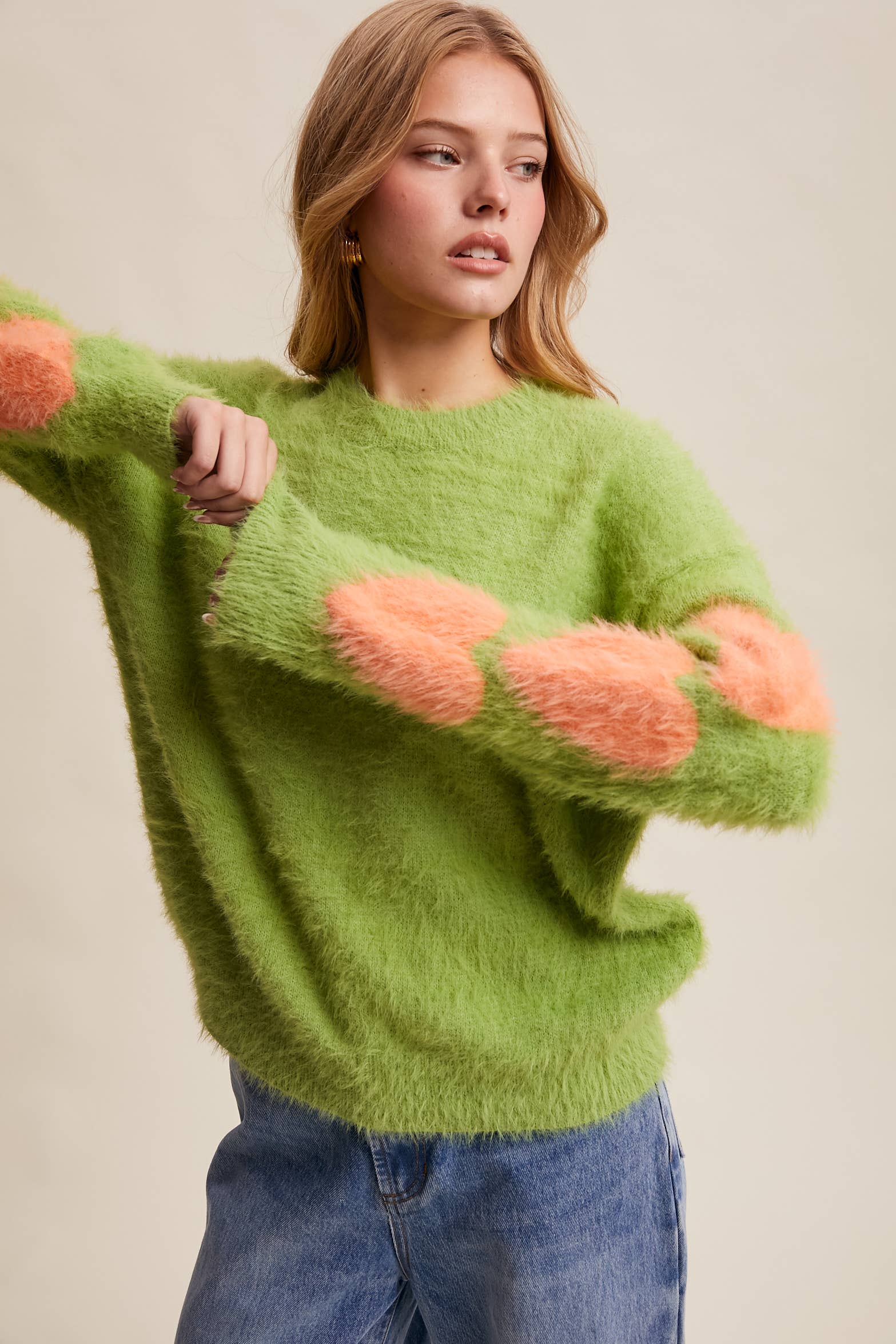 Listicle - Wholesale Knit Sweater - Women's - Fuzzy Heart-Sleeve Pullover Sweater LSW08720