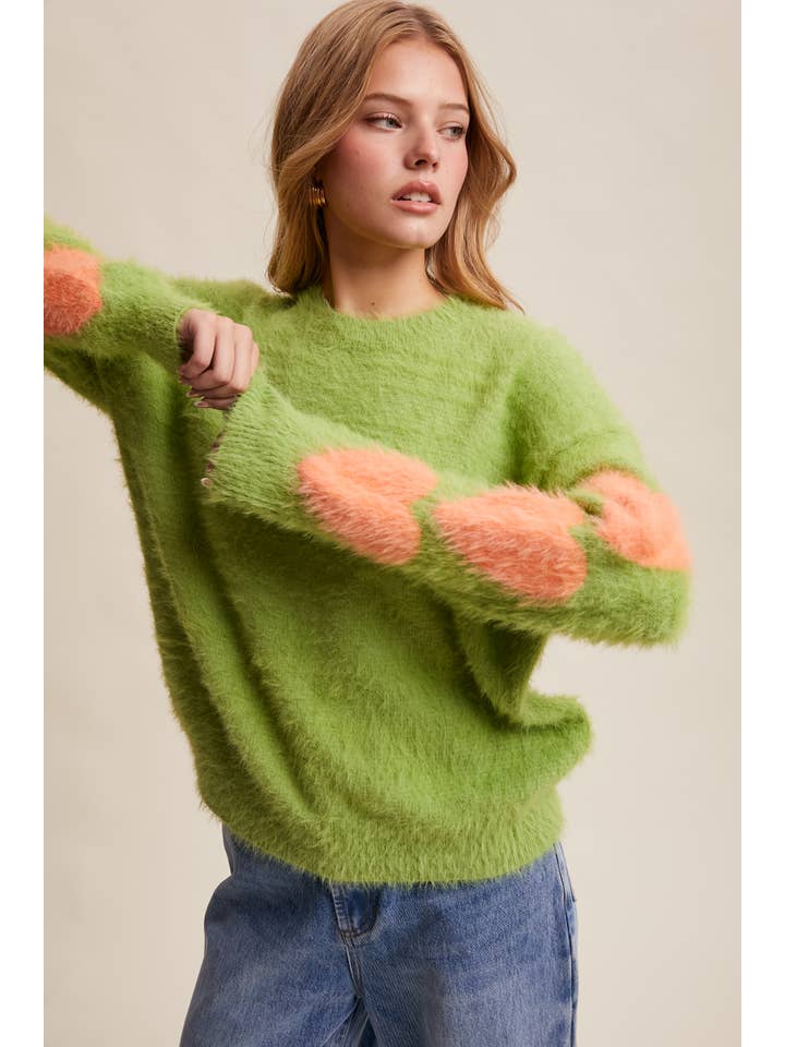 Listicle - Wholesale Knit Sweater - Women's - Fuzzy Heart-Sleeve Pullover Sweater LSW0872