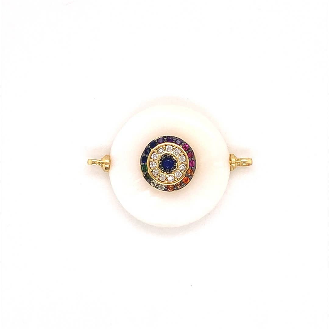 The Bead Bazaar - Wholesale Individual Charm/Pendant - Evil Eye Connector, White Pearl Eye Connector, Lucky Eye Charm, Evil Eye Jewelry, Evil Eye Bead, Evil Eye Accent Beads, Wholesale Evil Eye Beads4