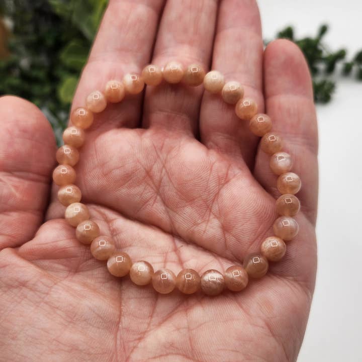 Meraki Gemstones - Wholesale Beaded Bracelet - Peach Moonstone 6mm Stretchable Gemstone Bracelet-7.5"L 4
