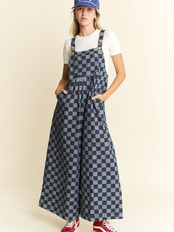 DENIM CKECKERD JUMPSUIT JJS6345 for wholesale on Faire10