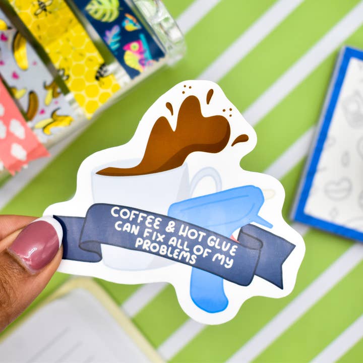 Kaffe og varm lim klistermærke | Vandtæt vinyl klistermærke for engroshandel hos Ginger Bay Studios