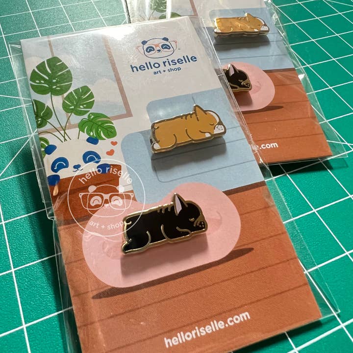 Hello Riselle | Art + Shop - Wholesale Lapel Pin/Button - Small Sleeping French Bulldog Enamel Pin5